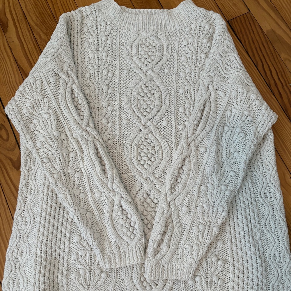 White cable knit sweater